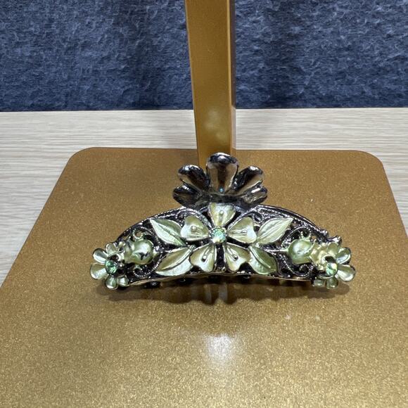 VTG Hair Claw Clip Multicolor Rhinestone Antique Gold Tone Metal Boho Lot of 3 main image 5
